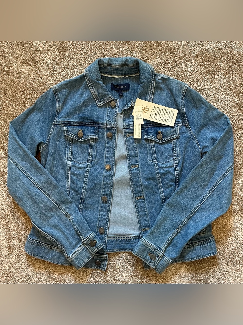 Talbots Denim Jacket Cotton Spandex Blue 36” Bust M NWT